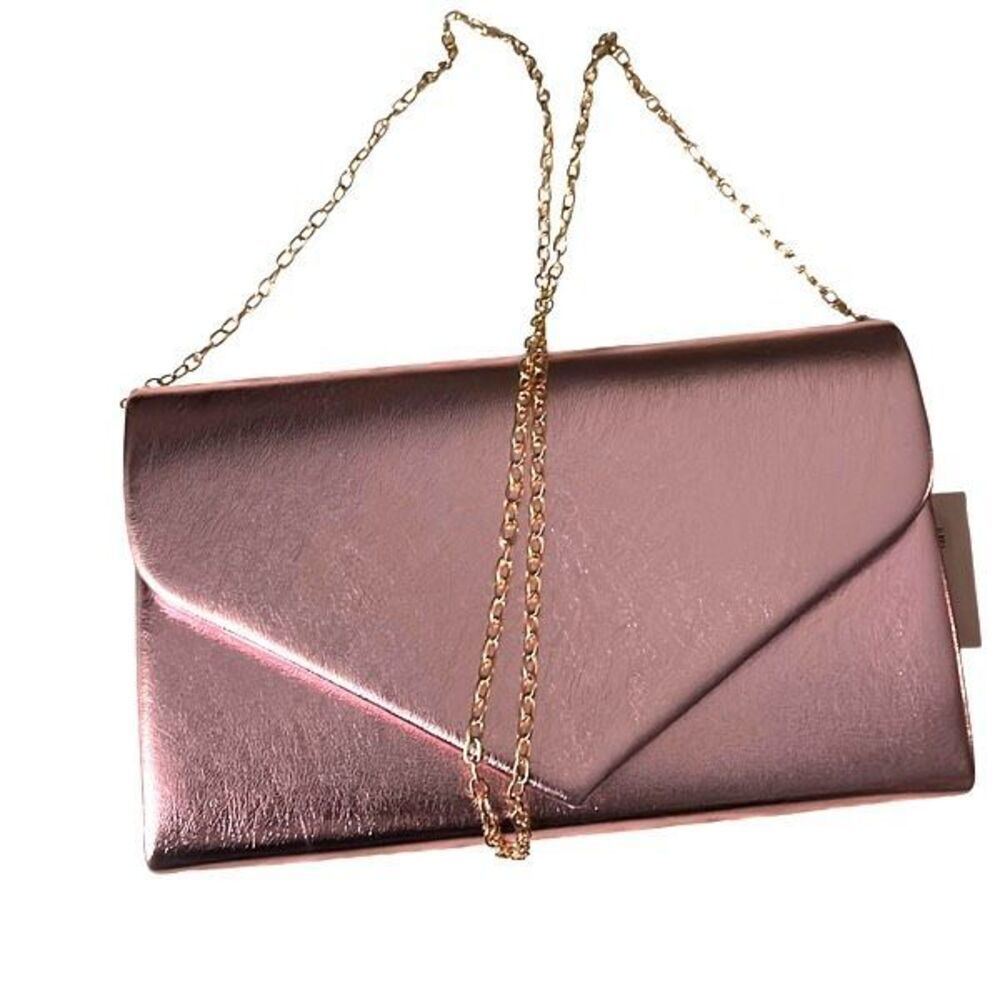 Satin Metallic Purse Shoulder Bag‎ Shiny Chain Pink  9”x6”x2.25” NWT